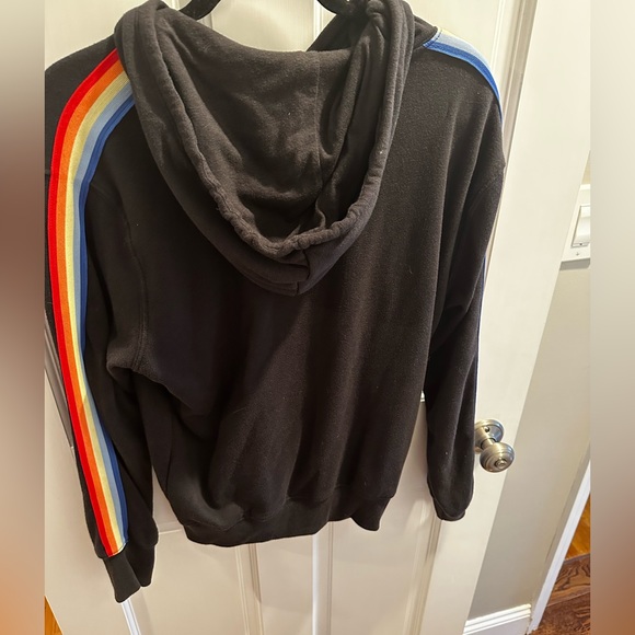 SPIRITUAL GANGSTER Black Zip Up Sweatshirt with Rainbow Arm Detailing - Picture 2 of 4